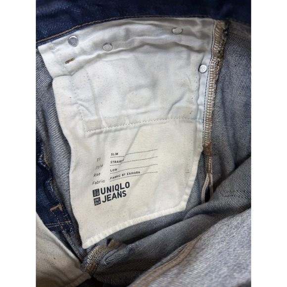 Uniqlo Selvedge Jeans Mens 32x33 Blue Slim Straight Kaihara Japanese Raw Denim - Picture 8 of 15